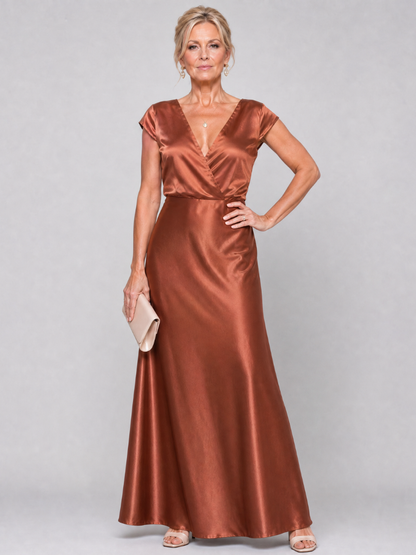 Linda | Metallic Wrap Maxi Dress with Cap Sleeves