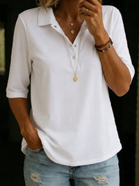 Lisa | Button V-Neck Polo Shirt with 3/4 Sleeves