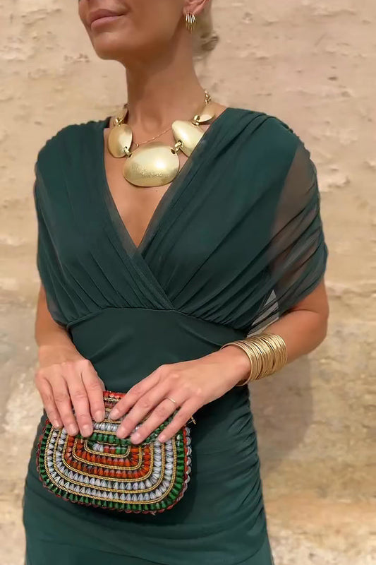 Lisa | Elegant V-Neck Wrap Maxi Dress with Sheer Sleeves