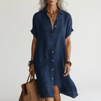 Lisa | Linen Midi Shirt Dress with Button Front