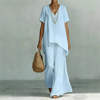 Lisa | Linen Two Piece Set with Wide Leg Trousers