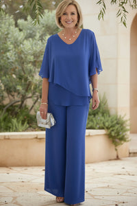 Lisa | Refined Two-Piece Wide-Leg Pant Set with Flowy V-Neck Top