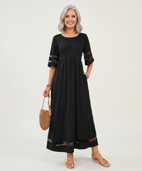 Lori | Mesh Panel Maxi Dress with Half Sleeves and Pockets