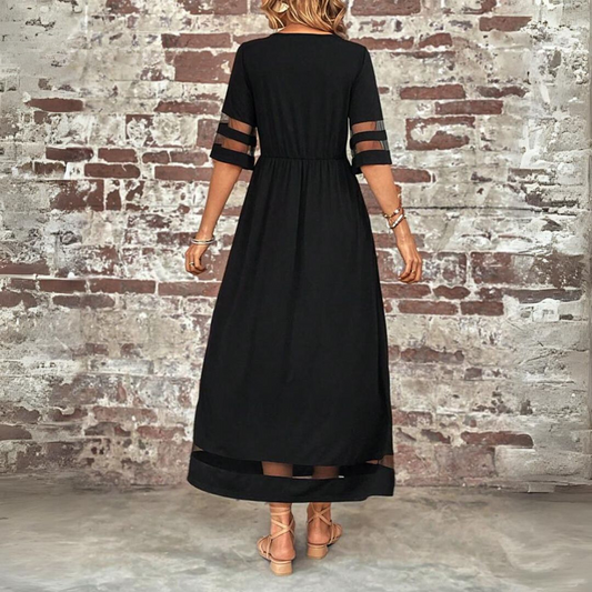 Lori | Mesh Panel Maxi Dress with Half Sleeves and Pockets