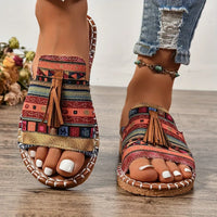 Lynn | Boho Woven Tassel Flat Sandals