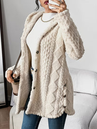 Lynn | Button-Up Cable Knit Hooded Long Cardigan