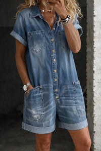 Lynn | Collared Button-Up Denim Jumpsuit with Pockets