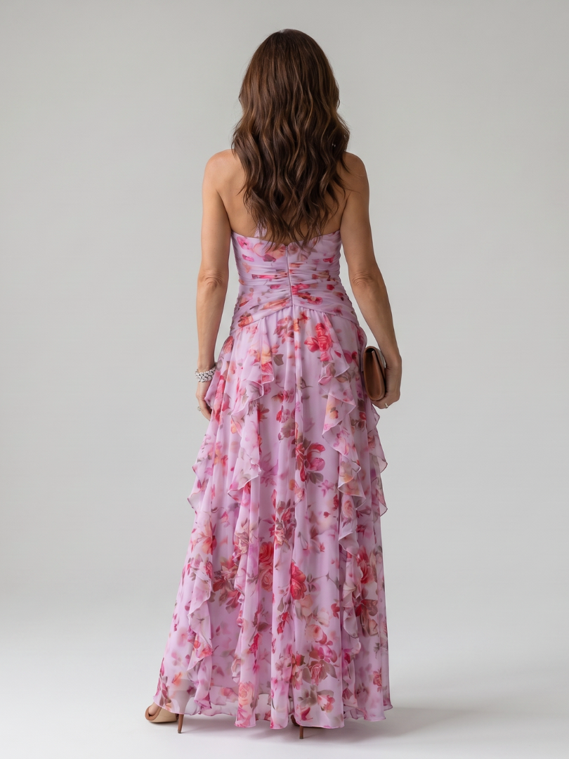 Lynn | Halter Neck Floral Ruffle Maxi Dress
