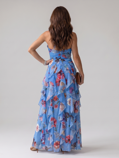 Lynn | Halter Neck Floral Ruffle Maxi Dress