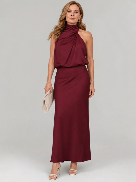 Marcia | Draped High Neck Midi Dress
