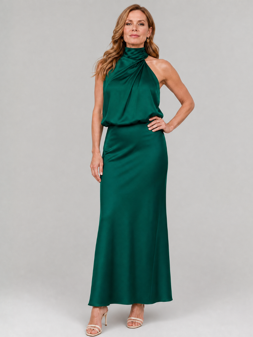 Marcia | Draped High Neck Midi Dress