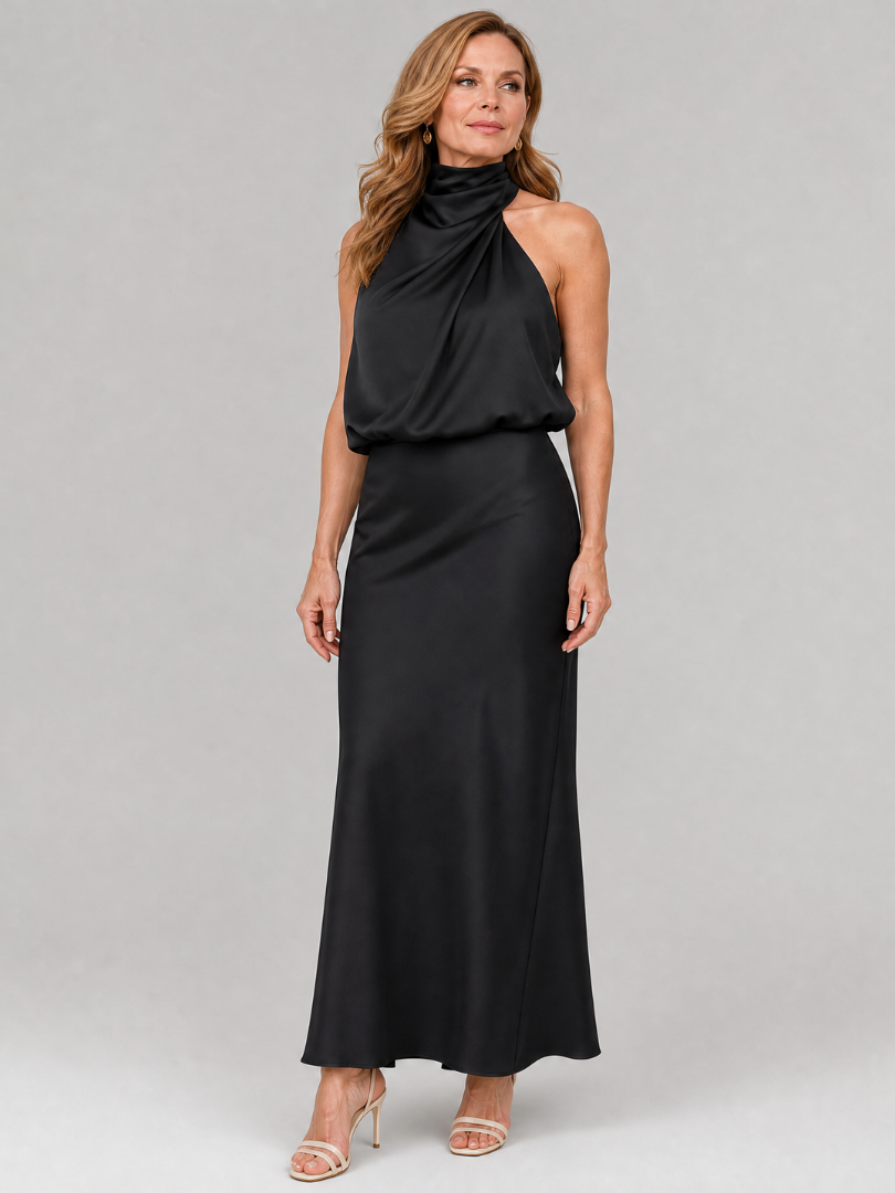 Marcia | Draped High Neck Midi Dress