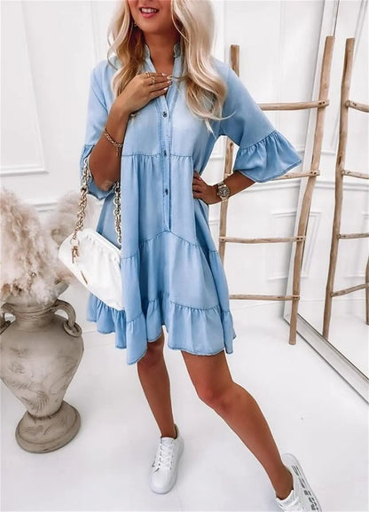 Marcia | Relaxed Tiered Denim Dress with Ruffle Hem