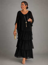 Marie | Tiered Ruffle Maxi Dress with Sheer Cape Sleeves
