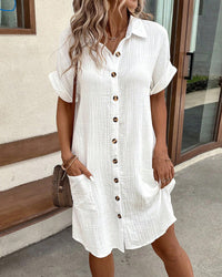 Melissa | Button-Up Cotton Linen Shirt Dress with Pockets