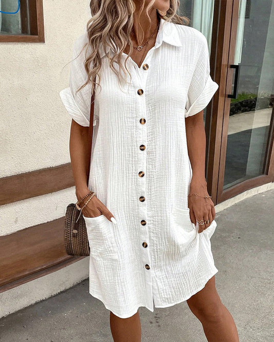 Melissa | Button-Up Cotton Linen Shirt Dress with Pockets