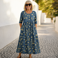 Melissa | Floral Print Maxi Dress With Three Quarter Sleeves