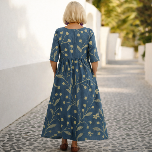 Melissa | Floral Print Maxi Dress With Three Quarter Sleeves