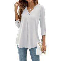 Melissa | V-Neck Pleated Top with 3/4 Sleeves