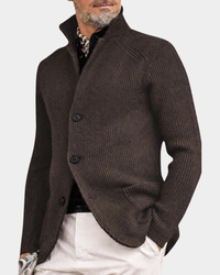 Men's Chunky Knit Jacket with Stand Collar