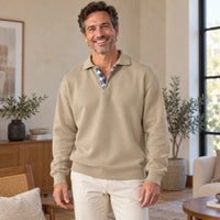 Men's Relaxed Knit Polo with Plaid Placket