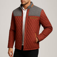 Michael | Quilted Jacket with Contrast Knit Collar and Snap Front