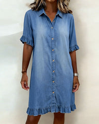 Michelle | Ruffle Sleeve Button-Down Denim Dress