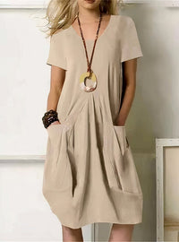 Monica | Casual V-Neck Midi Dress with Side Pockets