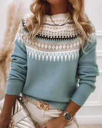 Monica | Fair Isle Pattern Crew Neck Knit Sweater