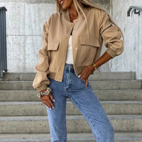 Nancy | Cropped Bomber Jacket With Balloon Sleeves And Patch Pockets