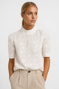 Nancy | Embroidered Floral Mock Neck Top