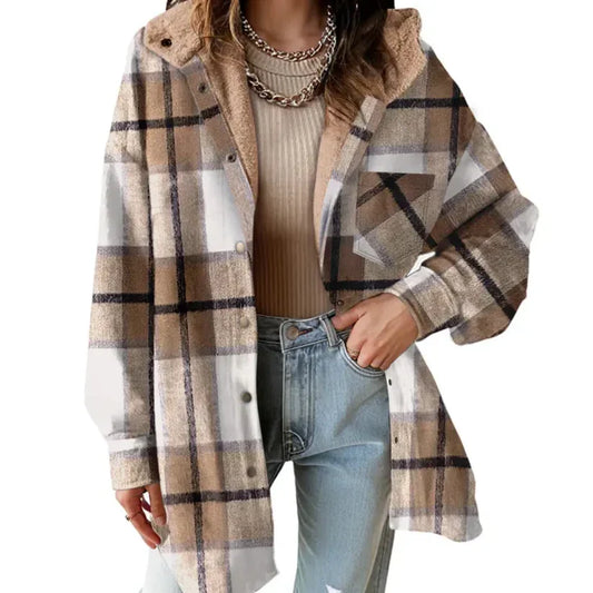 Nancy | Plaid Hooded Shacket with Fleece Lining