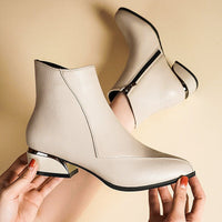 Pamela | Pointed Toe Ankle Boots with Metallic Block Heel