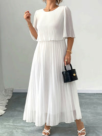Patricia | Pleated Maxi Dress with Flutter Sleeves