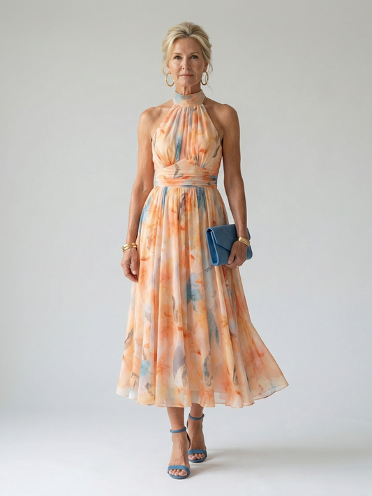 Paula | Floral Halter Neck Midi Dress