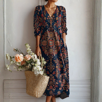 Renee | Bohemian Paisley Floral V-Neck Midi Dress