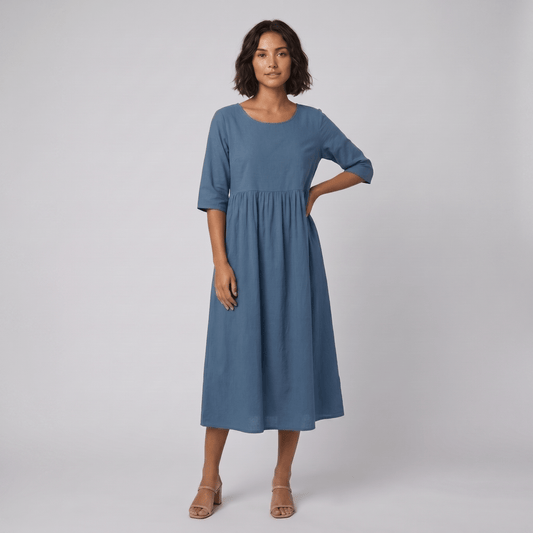 Renee | Midi Dress with Three-Quarter Sleeves and Gathered Waist