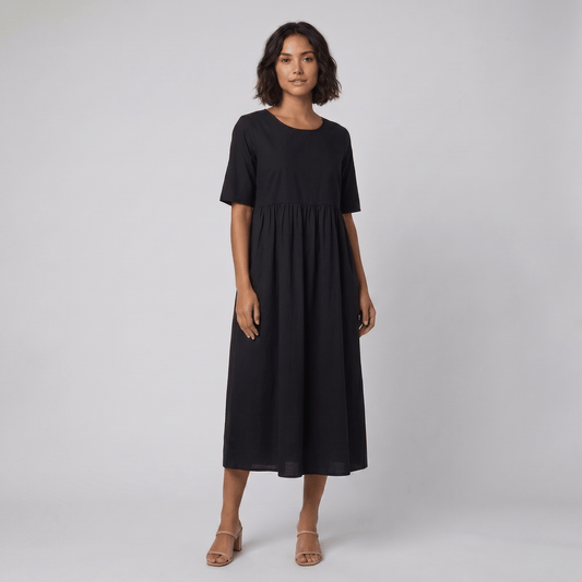 Renee | Midi Dress with Three-Quarter Sleeves and Gathered Waist