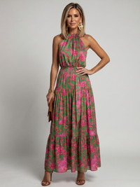 Rhonda | Floral Halter Maxi Dress with Tiered Skirt