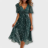 Robin | Floral Wrap Midi Dress with Flutter Sleeves