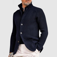 Roger | Ribbed Knit Stand Collar Button-Up Jacket