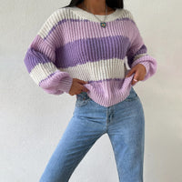 Ruth | Color Block Striped Cropped Knit Sweater