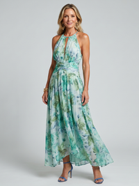 Ruth | Floral Pleated Halter Midi Dress