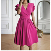 Ruth | V-Neck Wrap Midi Dress with Ruffle Sleeves