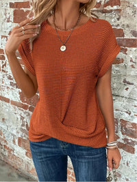 Ruth | Waffle Knit Crew Neck Top with Cap Sleeves