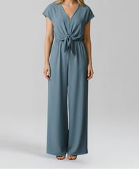 Ruth | Wide Leg V Neck Jumpsuit with Tied Waist Knot