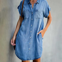 Sandy | Relaxed Button-Front Denim Shirt Dress with Chest Pockets