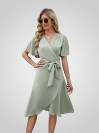 Sandy | Wrap Midi Dress with Tie Waist Belt
