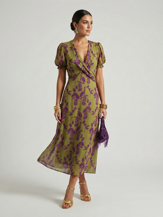 Sarah | Floral Print Wrap Midi Dress