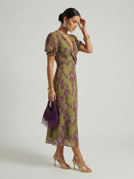 Sarah | Floral Print Wrap Midi Dress